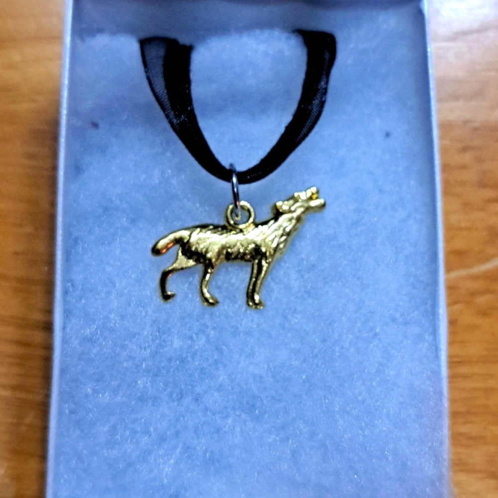 Gold Howling Wolf Necklace